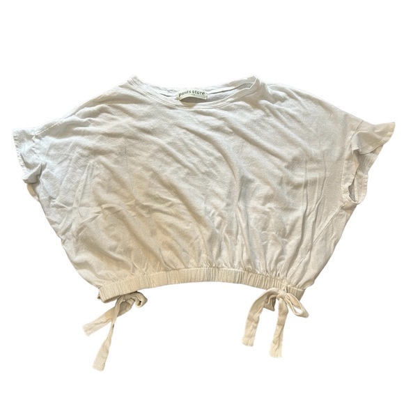 The Pants Store White Short Sleeve Drawstring Crop Top with Bows - Picture 1 of 5